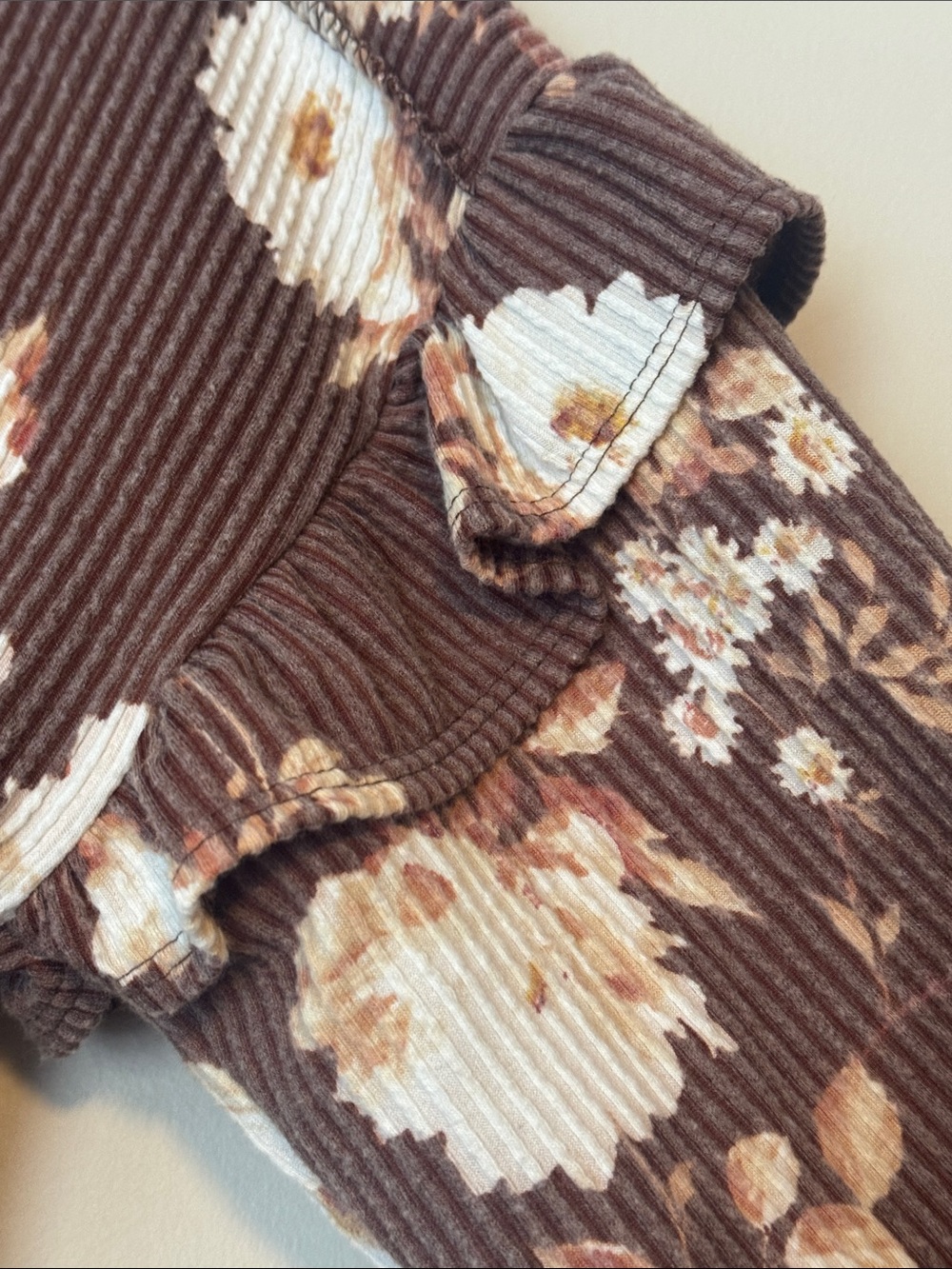 HEIMISH USA Chocolate Brown Floral V‑Neck Ruffle Long Sleeve Top - Picture 3 of 7